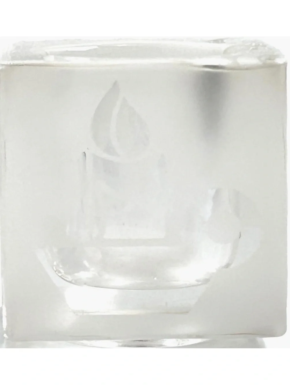 Clear Glass Candle Holder with Teddy Bear and Other Etchings, Square Design